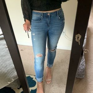 High Wasted Distressed Ripped Jeans